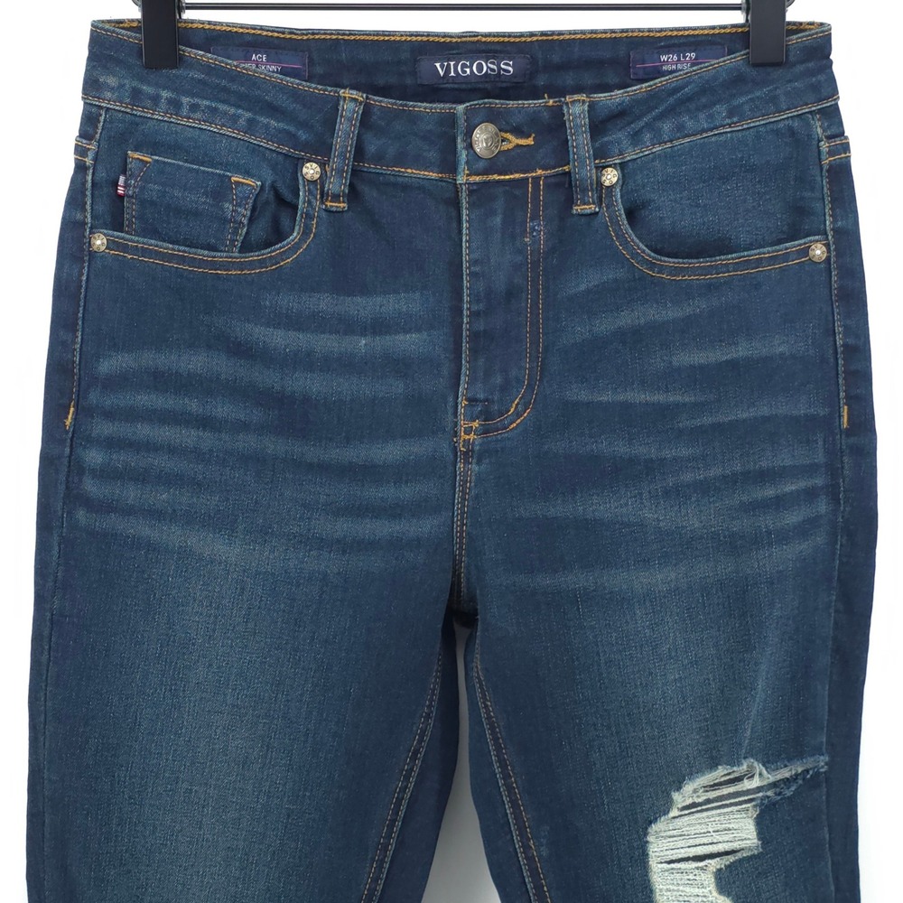 Vigoss‎ Womens Jeans Ace Super Skinny W26 L29 Dark Wash Distressed High Rise - Picture 2 of 10